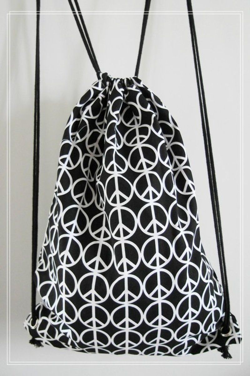 ~米+熊~ 复古 束口袋背包 (黑色和平 PEACE 样) - 其他 - 其他材质 黑色