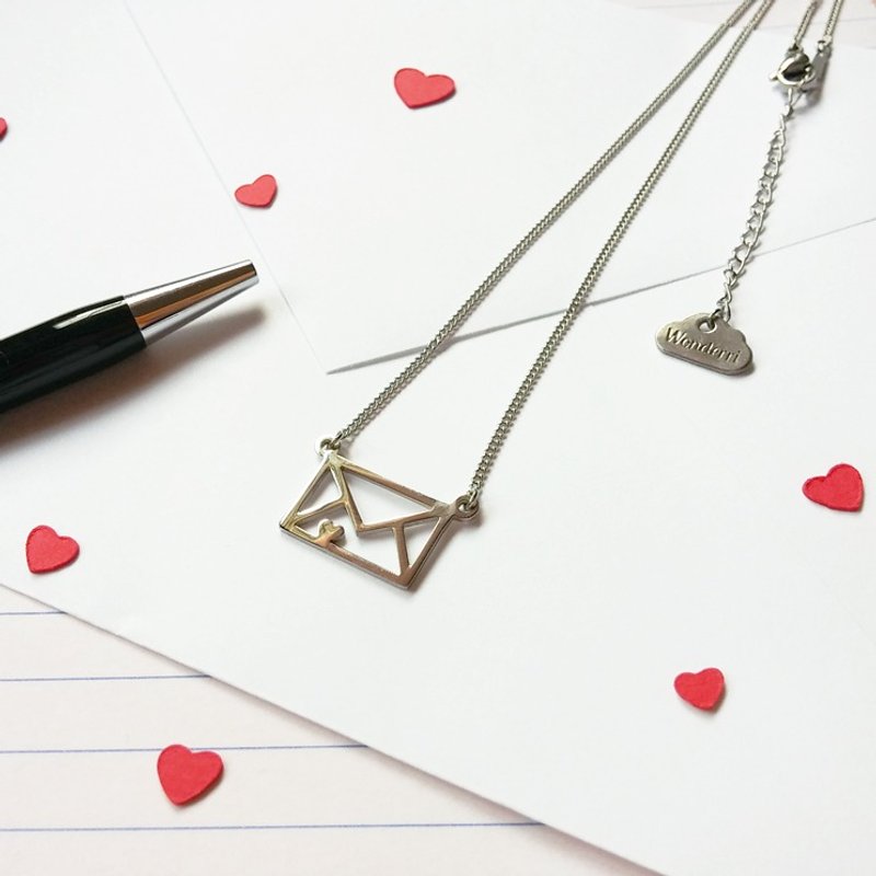 情书 爱心 爱情 心型 项链 - 项链 - 其他金属 灰色