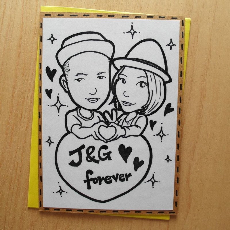 Cha mimi。独一无二。只有为你手绘人像情人/生日卡/母亲节礼物-双人订制区 - 订制画像 - 纸 黑色