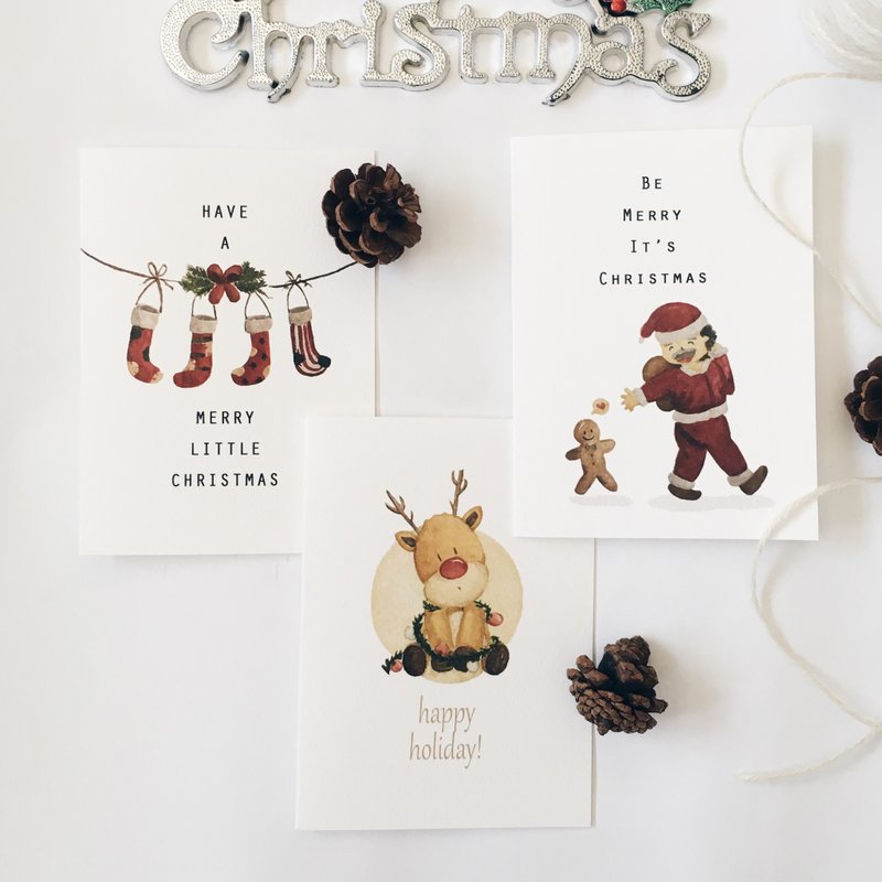 温馨手绘耶诞卡系列【一组6张共3款】 - 卡片/明信片 - 纸 白色