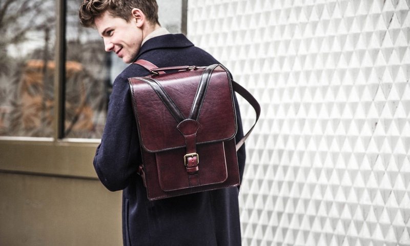 Stefano 经典old-school牛皮后背包 (大) - 后背包/双肩包 - 真皮 咖啡色