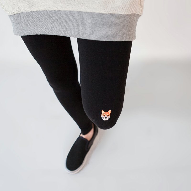 SUMI△柴犬尾巴电绣▽棉质紧身弹性内搭裤_3AF131_柴犬 - 女装长裤 - 其他材质 黑色
