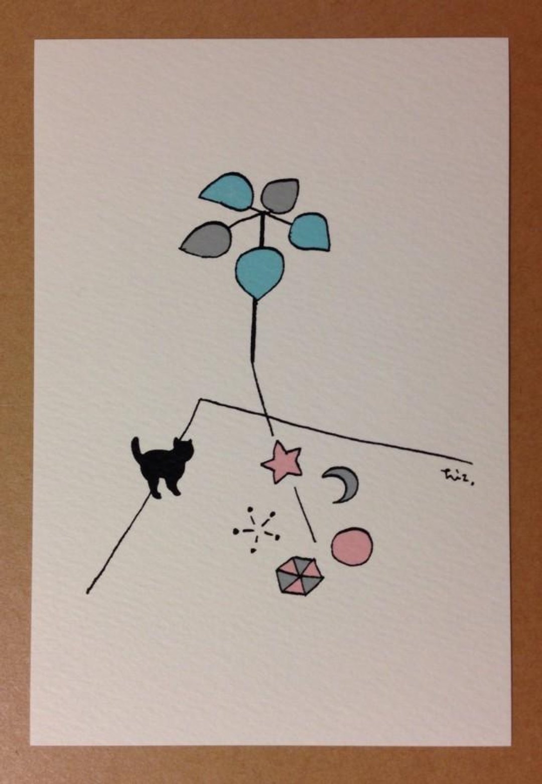 Postcard Black cat walk (leaf) - 卡片/明信片 - 纸 