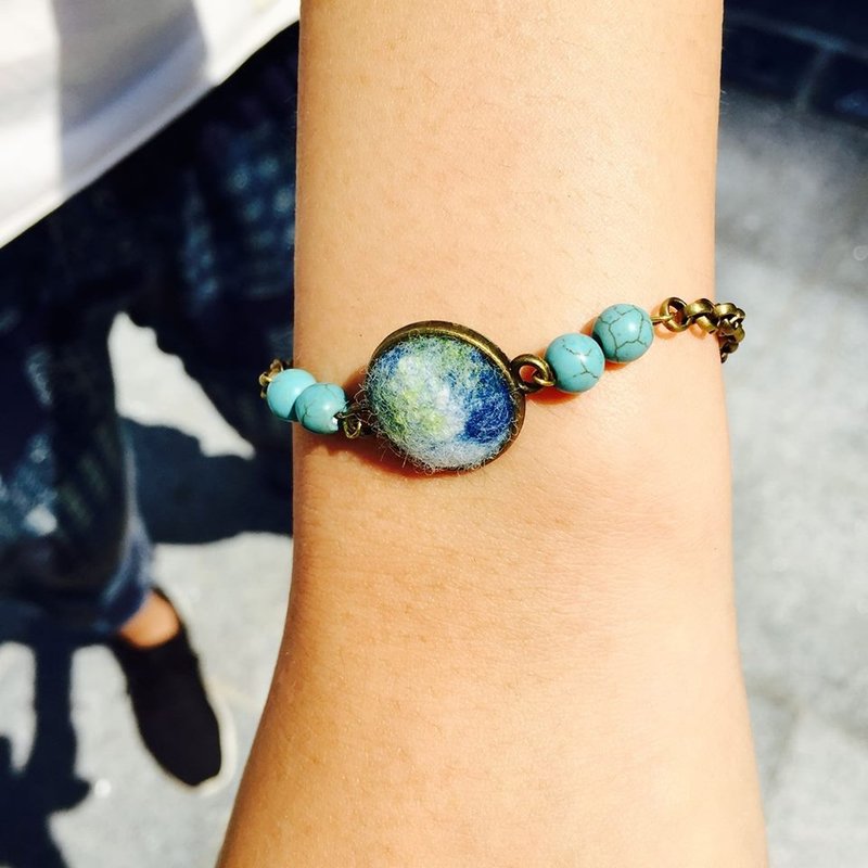 【羊毛毡地球毡手链】 - 手链/手环 - 羊毛 蓝色