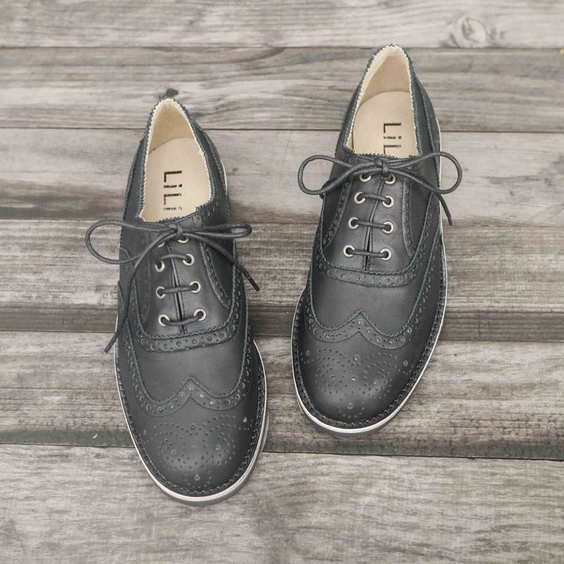 【封印时光】翼纹雕花牛津鞋-经典黑(仅余22.5) - 女款牛津鞋/乐福鞋 - 真皮 黑色