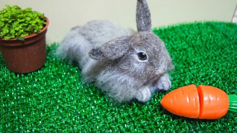 【Ti Amo Felt。*☆羊乐多手作+】羊毛毡 ~复刻宠物 狮子兔 - 玩偶/公仔 - 羊毛 灰色