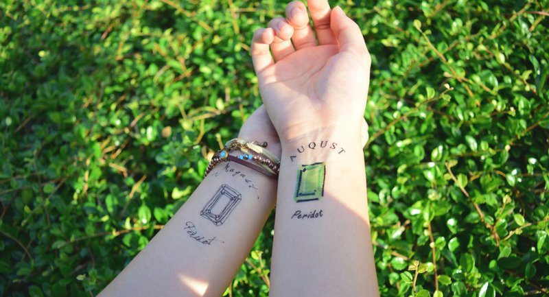 八月生日石 黑白简约刺青 纹身贴纸 - 纹身贴 - 其他材质 黑色