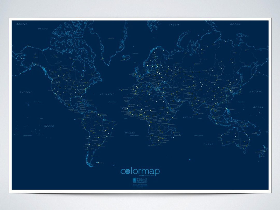 耶诞新年交换礼物/ Color Map / 彩色世界地图 / 星空版 - 墙贴/壁贴 - 纸 蓝色