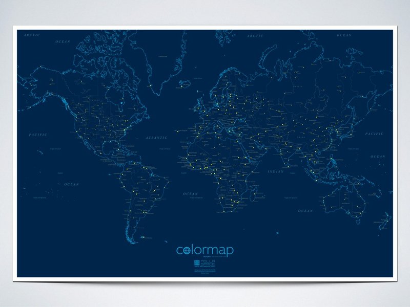 耶诞新年交换礼物/ Color Map / 彩色世界地图 / 星空版 - 墙贴/壁贴 - 纸 蓝色