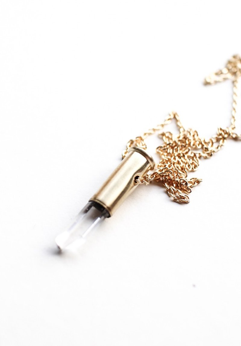 【限量款】白水晶.22 LR子弹项链 | 天然石.矿石.原矿.限量手工.生日礼物.情人节礼物 - 项链 - 其他金属 金色