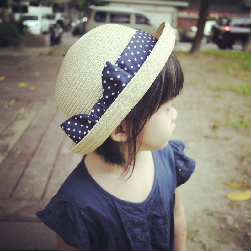 深蓝点点 夏季卷边草帽 儿童尺寸 - 帽子 - 其他材质 金色