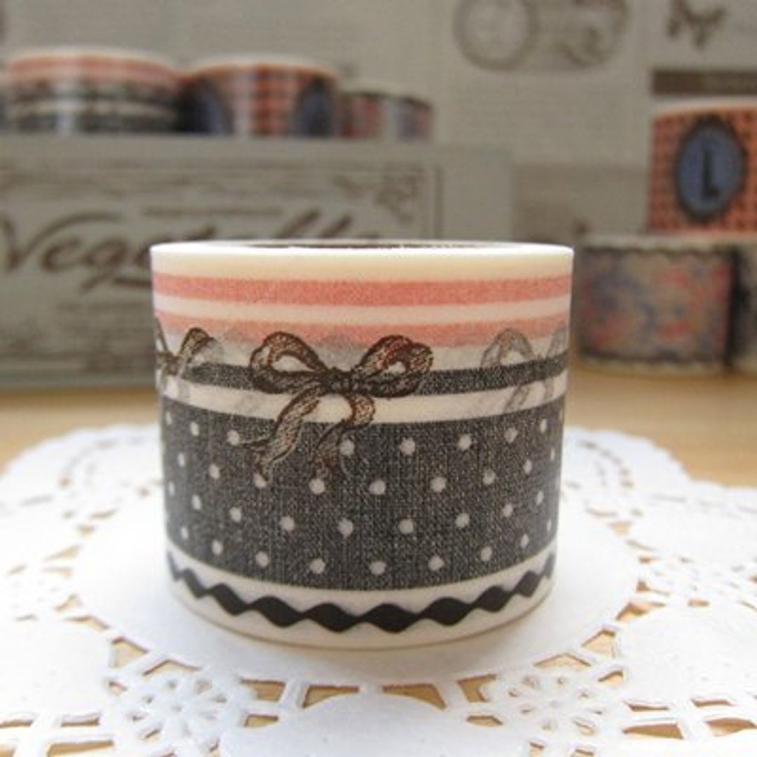 Tokyo Antique Masking Tape 和纸胶带 (MAS-4D) 水玉点点 蝴蝶结 条纹 *特价9折 - 纸胶带 - 纸 黑色