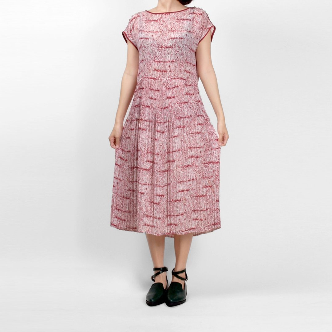 │moderato│凡尔赛玫瑰印花古着洋装│微瑕│森林复古.英伦.文艺.日本女孩 - 洋装/连衣裙 - 其他材质 红色