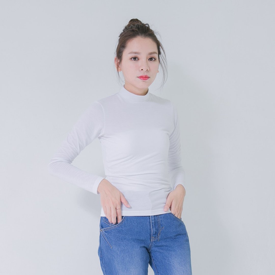 Cozy 高领弹性修身上衣_5AF004_白 - 女装上衣 - 棉．麻 白色