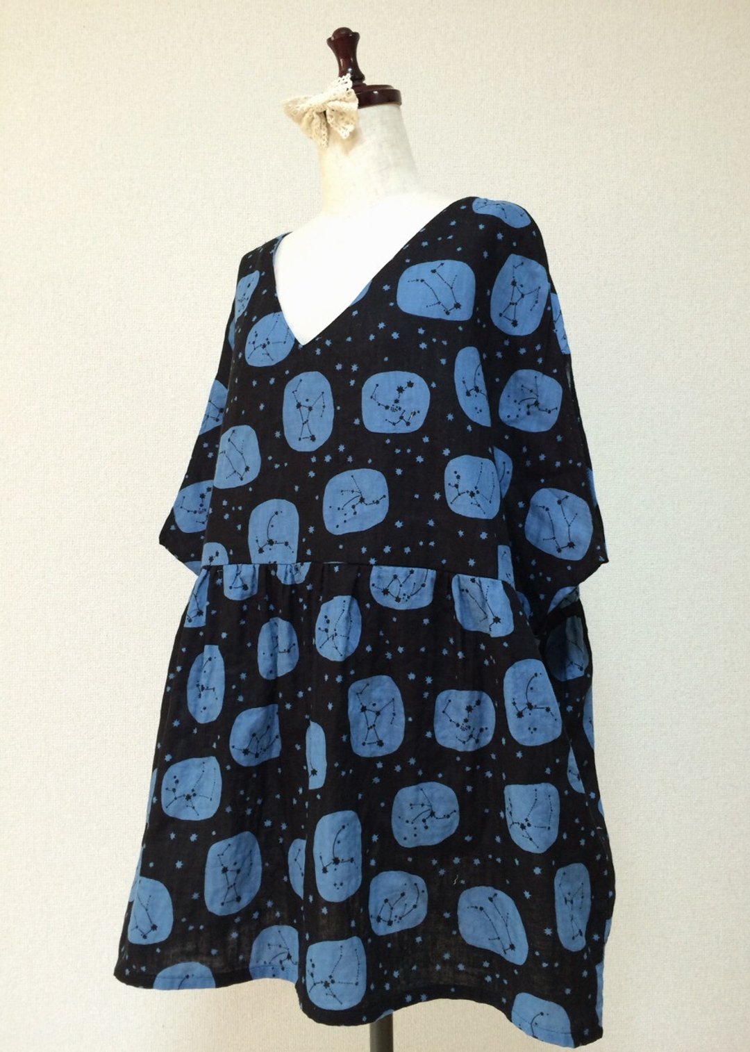 Constellation of tunic dress: soft double gauze: Black - 洋装/连衣裙 - 其他材质 黑色