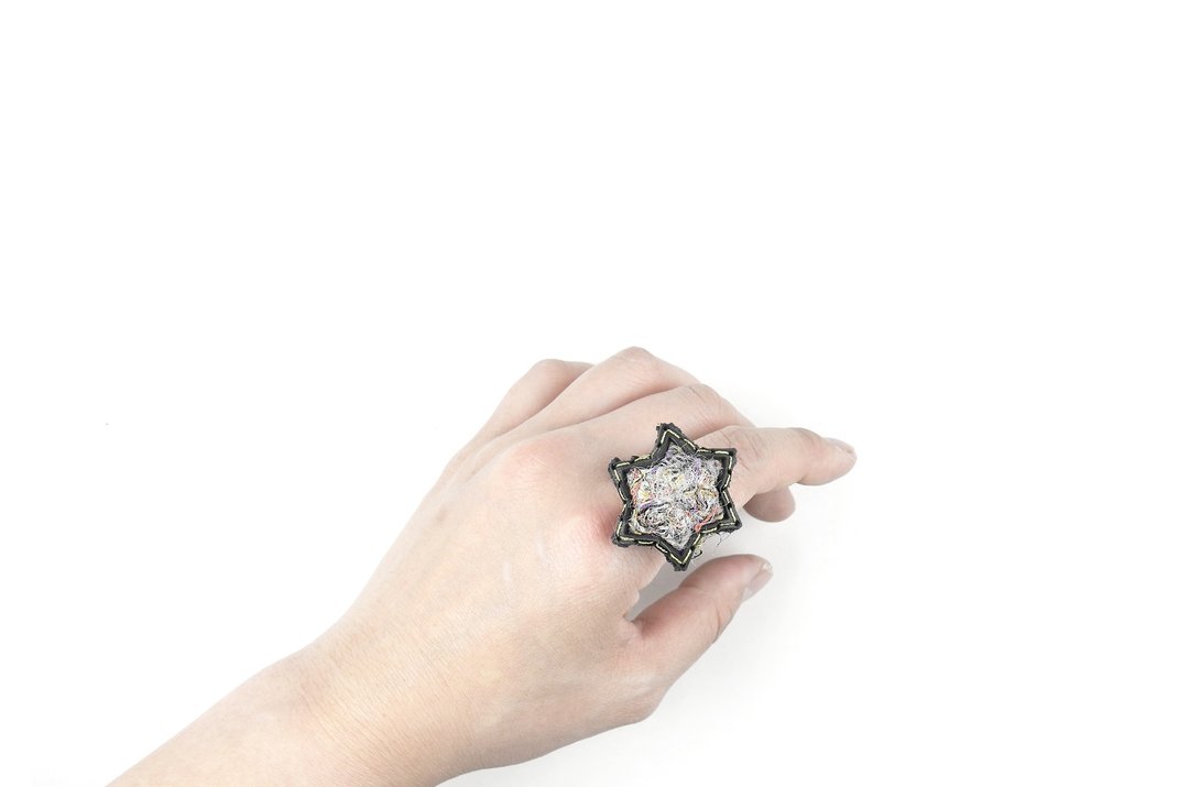 SUE BI DO WA - 手工制作皮革并合手织星星戒指(混合白色)-Leather mix with yarn Star Ring - 戒指 - 真皮 白色