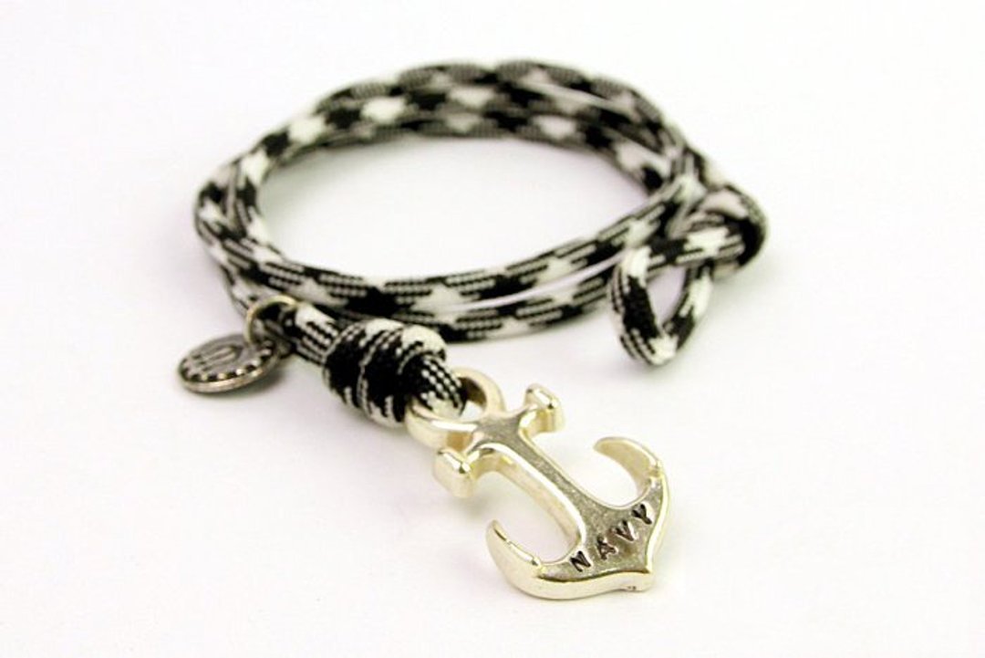 METALIZE Anchor with rope bracel三圈式伞绳手链-海锚款-黑白( - 手链/手环 - 其他金属 