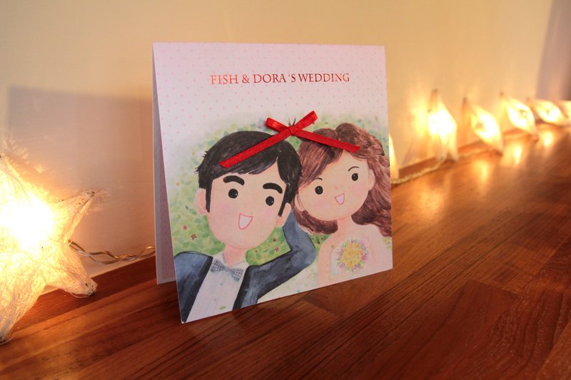 定制化水彩风格喜帖/婚卡（展开后15x30厘米）100份 - 卡片/明信片 - 纸 粉红色