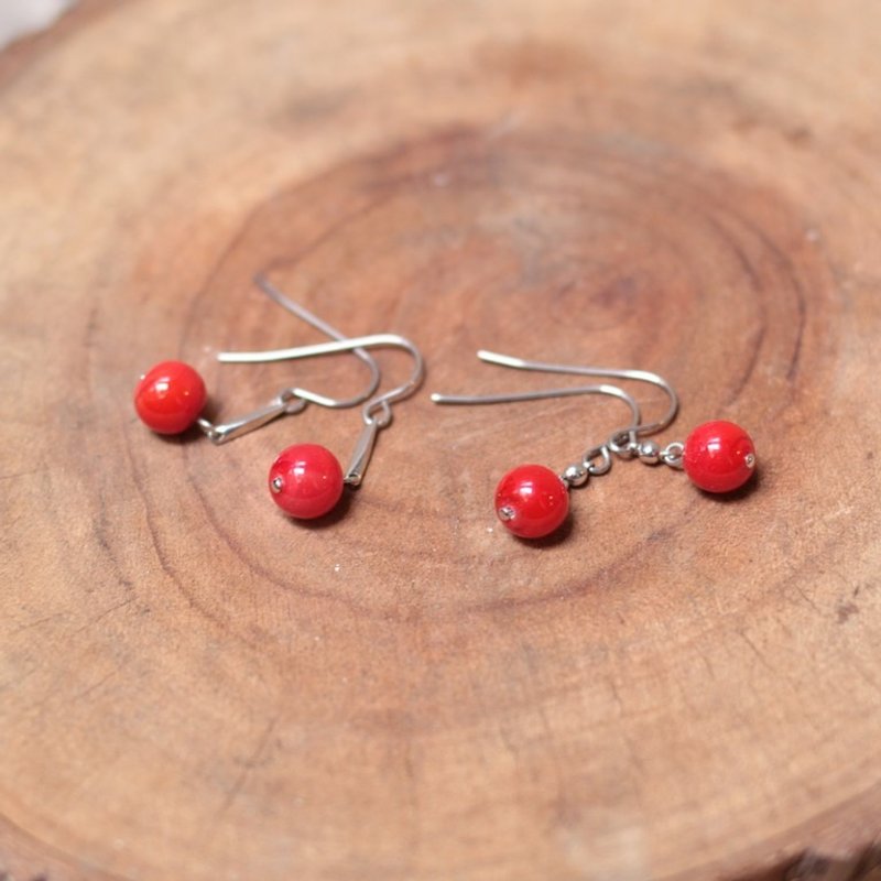 相思~(冰火琉璃)手工琉璃耳坠&白钢耳勾配件 - 耳环/耳夹 - 玻璃 红色