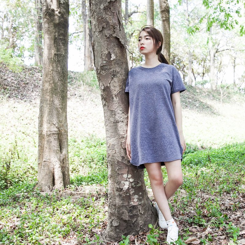 SUMI Pocket 后口袋反摺袖洋装_5SF602_麻花灰 - 洋装/连衣裙 - 棉．麻 灰色