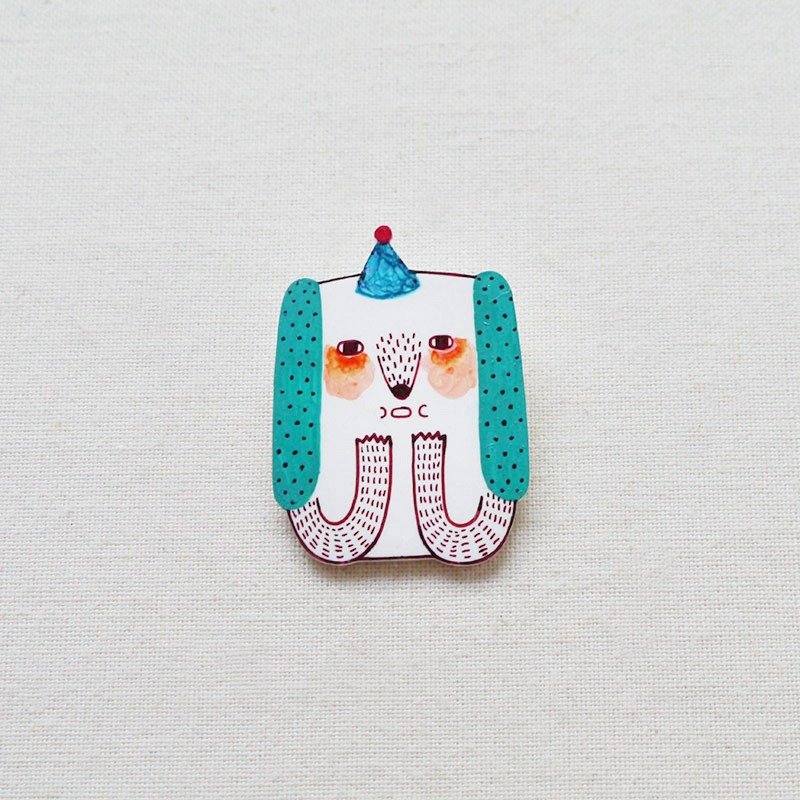 Amigo The Loyal Dog / 忠心的狗狗狗阿米果 / 手工制作热缩片 / 胸针磁铁 - 胸针 - 塑料 白色