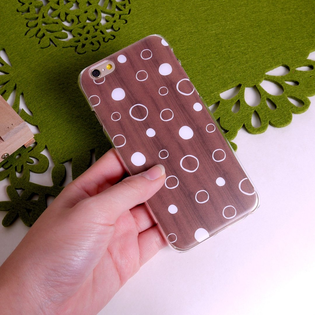 香港原创设计 白色圆点木纹图案 iPhone X,  iPhone 8,  iPhone 8 Plus,  iPhone 7, iPhone 7 Plus, iphone 6/6S , iphone 6/6S PLUS, Samsung Galaxy Note 7 透明手机壳 - 手机壳/手机套 - 塑料 咖啡色
