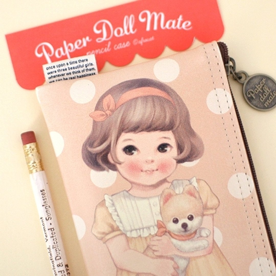 韩国【Afrocat】paper doll mate pencil case5〈Sally〉手帐 笔袋 铅笔盒 收纳 - 铅笔/自动铅笔 - 真皮 橘色