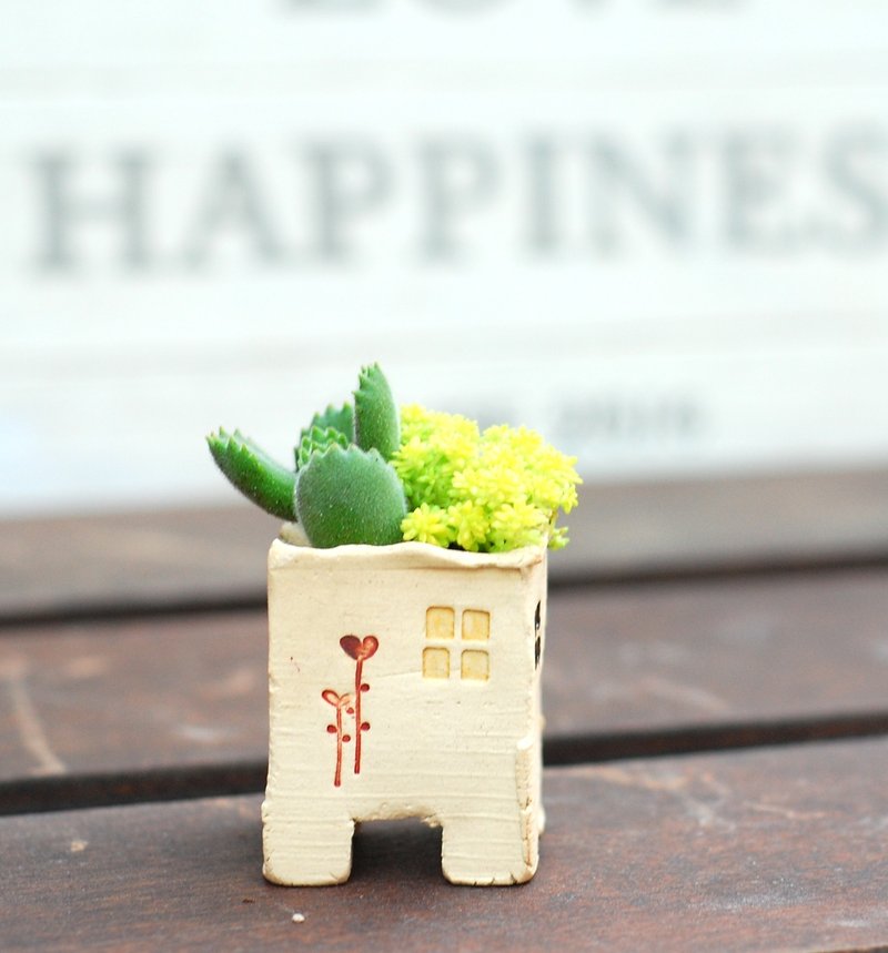 迷你房屋-不含多肉植物“空盆器”（米色-彩）圣诞好礼 - 植栽/盆栽 - 其他材质 白色