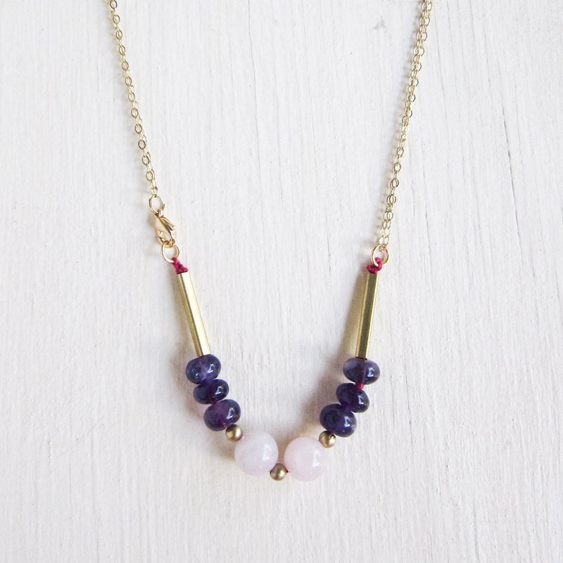 [Fyntage] 玫瑰粉糖紫水晶项炼 天然石/黄铜 - 项链 - 其他材质 紫色