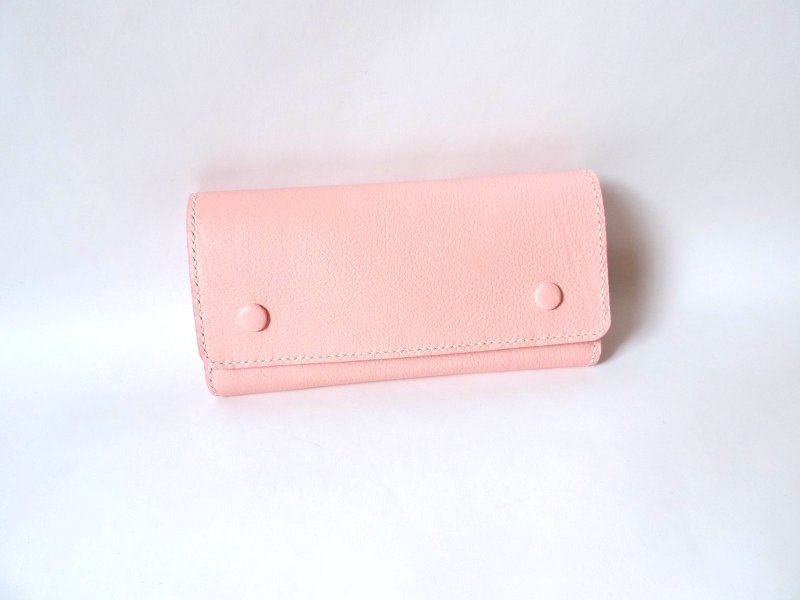 【粉红俏佳人】纯手缝粉红色牛皮长夹/手拿包/风琴摺长夹 - 皮夹/钱包 - 真皮 粉红色