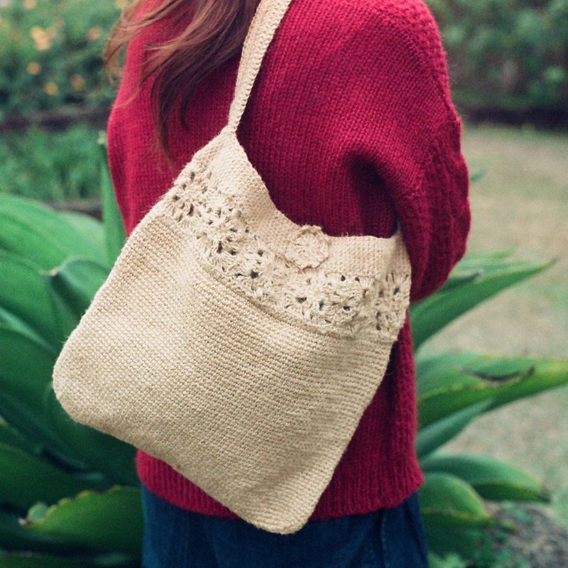 有太阳的麻绳两用包 - 侧背包/斜挎包 - 其他材质 卡其色