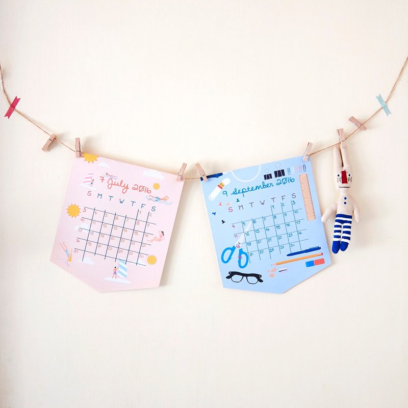 2016年彩色卡通小挂旗月历，一套12款 - 年历/台历 - 纸 多色