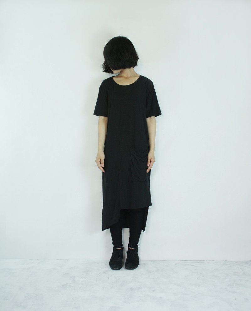 拼接造型长T（黑色） - 女装上衣 - 其他材质 黑色