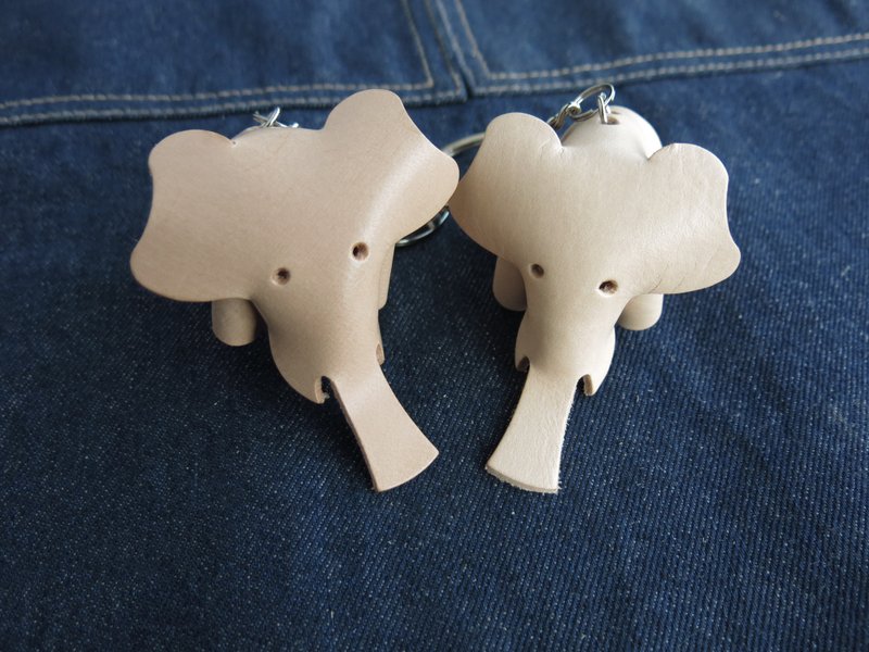 象亲象爱小象钥匙圈_一组二入_原色植鞣牛皮.手工制作【JANE_one_piece】 - 钥匙链/钥匙包 - 真皮 咖啡色