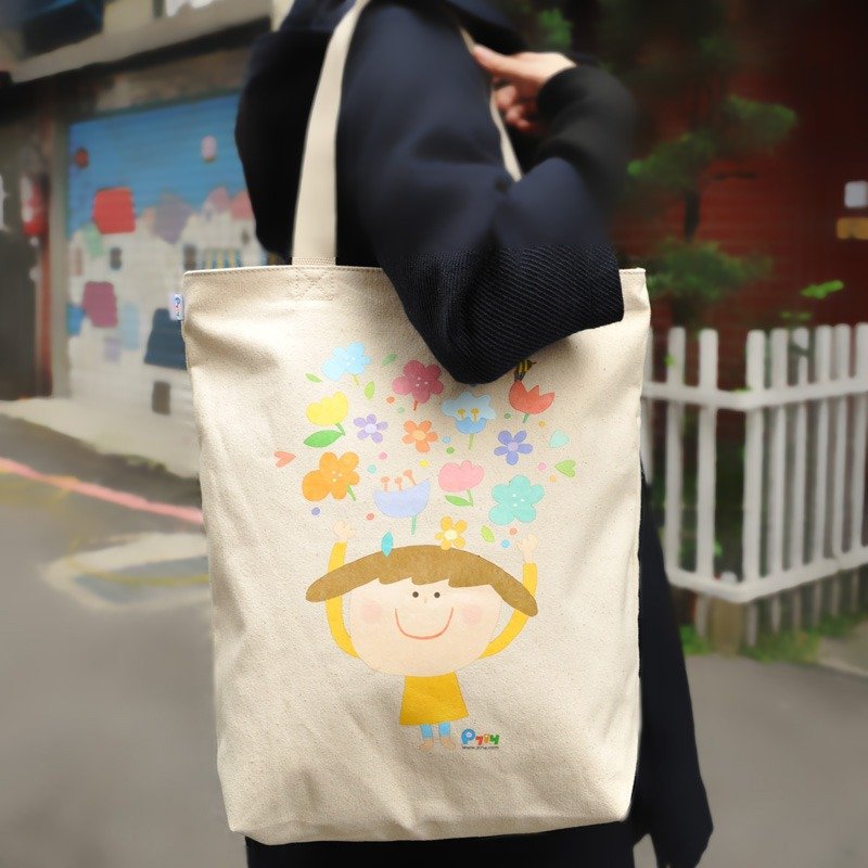 西花怒放帆布包 - 手提包/手提袋 - 棉．麻 卡其色