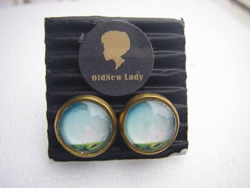 OldNew Lady-小圆形耳环。摄影风【白云】 - 耳环/耳夹 - 其他金属 蓝色