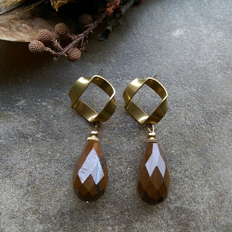 虎眼石黄铜耳环 - 耳环/耳夹 - 宝石 