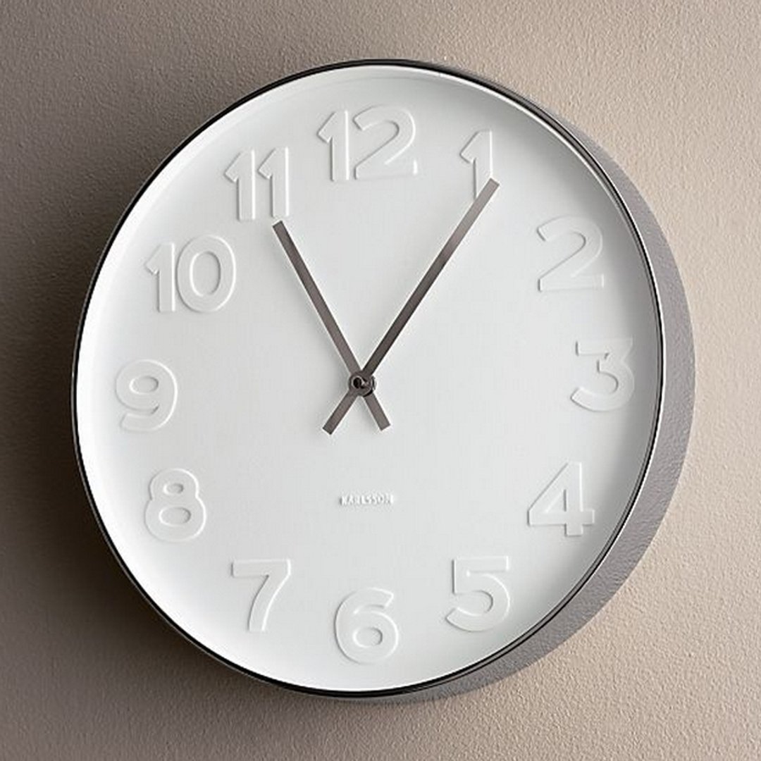 Karlsson wall clock Mr.White numbers steel case 荷兰Karlsson(银钢玻璃数字钟) - 时钟/闹钟 - 其他金属 白色