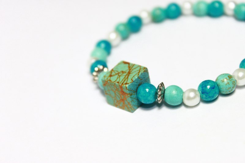 海平面上的落日★木头方块 串珠手炼 - 手链/手环 - 其他材质 蓝色