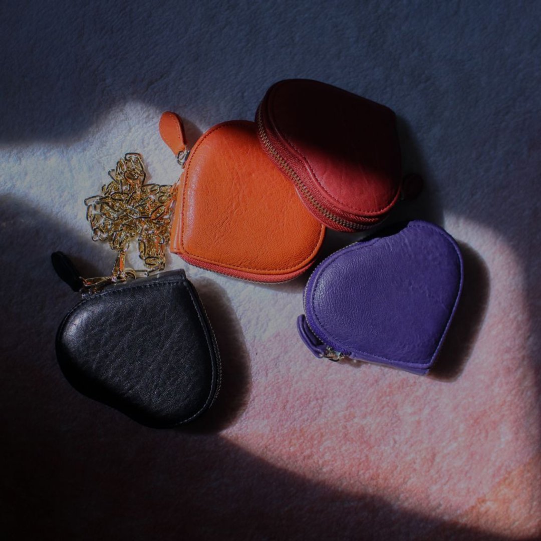 【礼物精选】温暖橙・心心LOVE MSG PURSE 小物收纳零钱包 - 零钱包 - 真皮 橘色