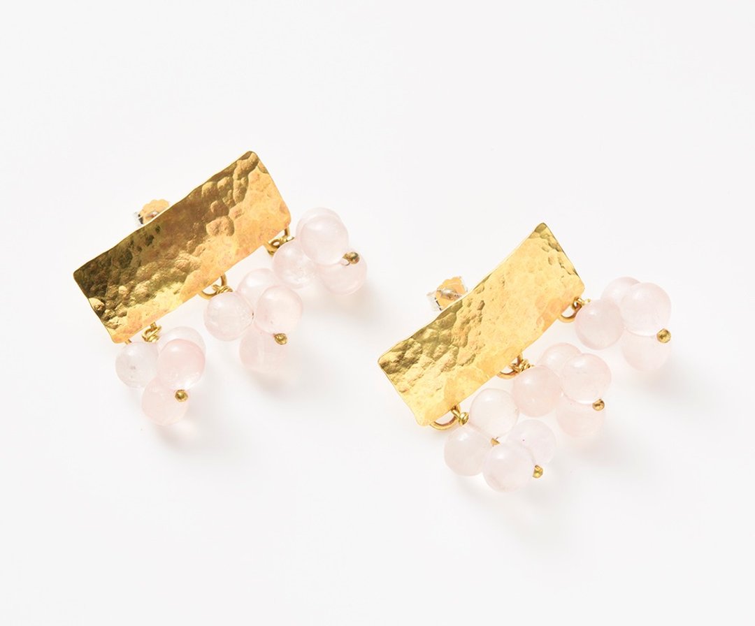 CP37 (Rose Quartz) - 耳环/耳夹 - 其他金属 粉红色