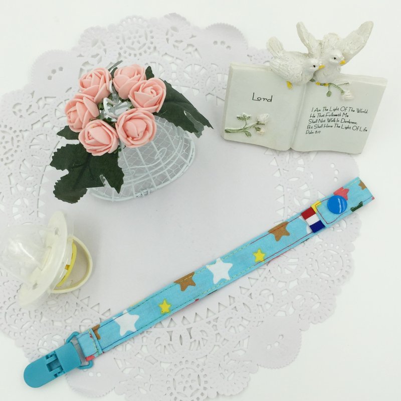 A9-手工夹式奶嘴链 奶嘴夹 满月礼物 玩具链 可做香草奶嘴 弥月 - 奶瓶/奶嘴 - 棉．麻 