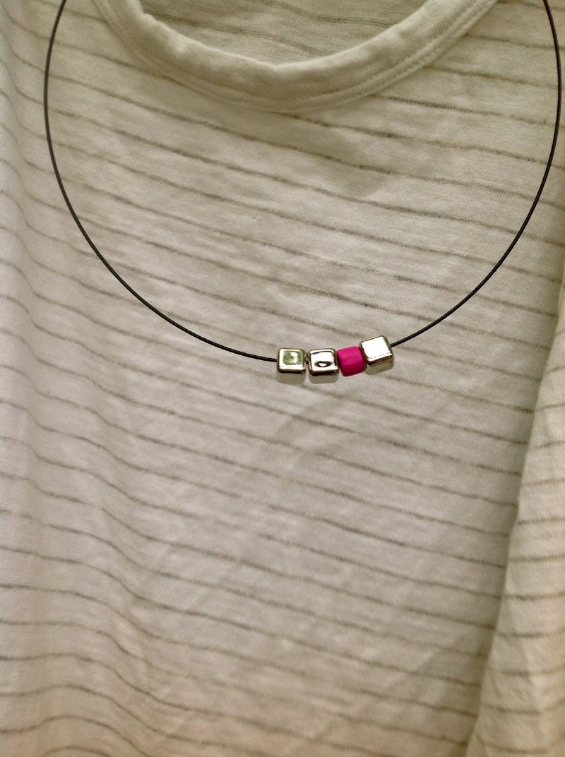 圆形锁骨项链∞粉红圆和方块银 - 项链 - 其他金属 多色