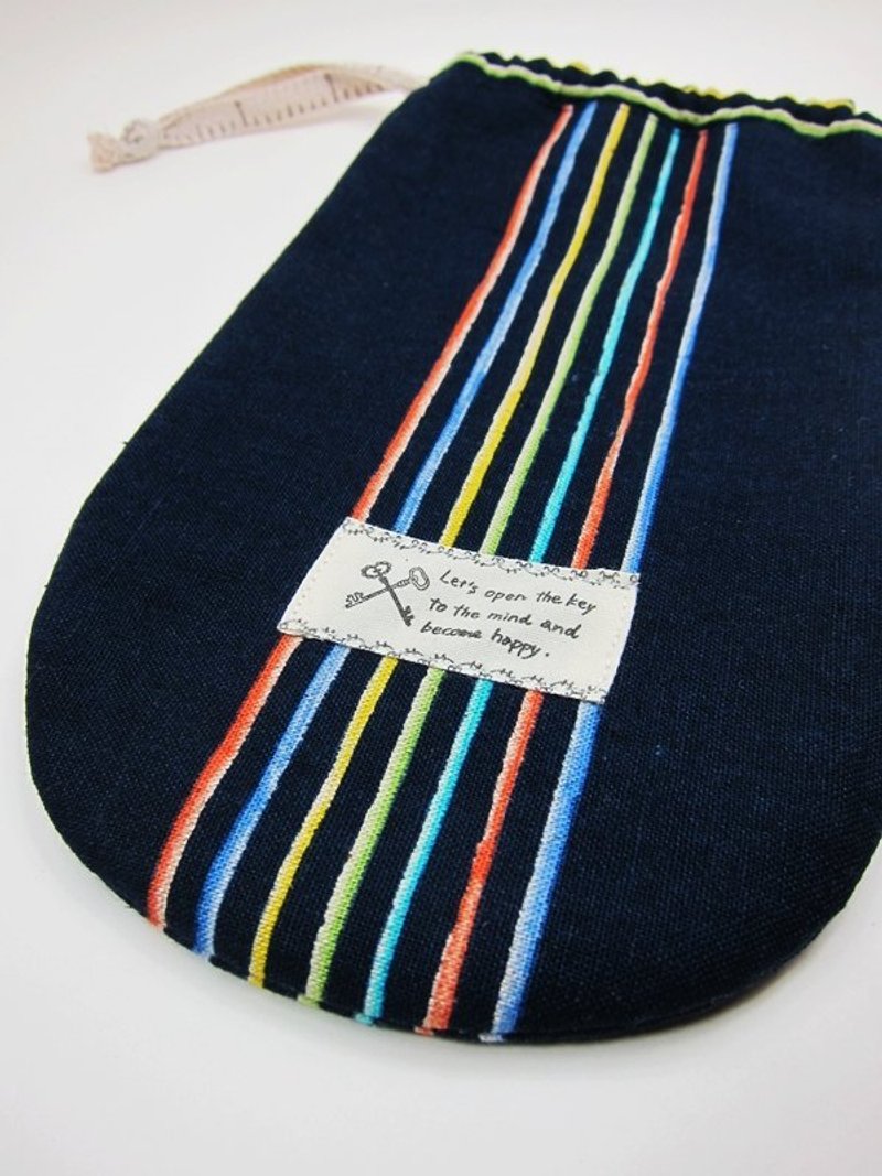 手作彩虹线条束口工具袋 - 铅笔盒/笔袋 - 其他材质 蓝色