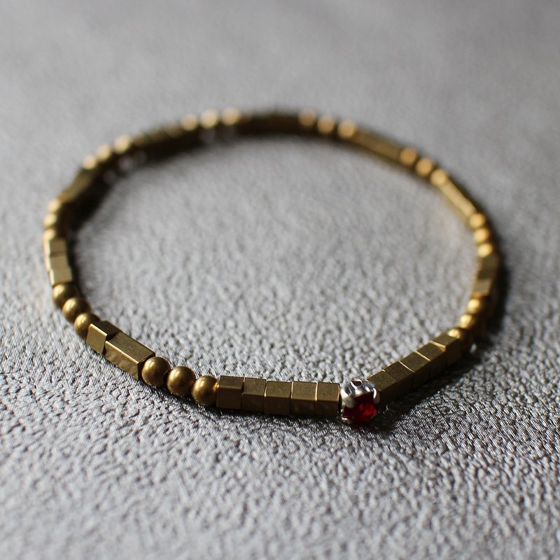 EF简约NO.27 Color Chic红色方形水钻黄铜手链 - 手链/手环 - 其他材质 红色