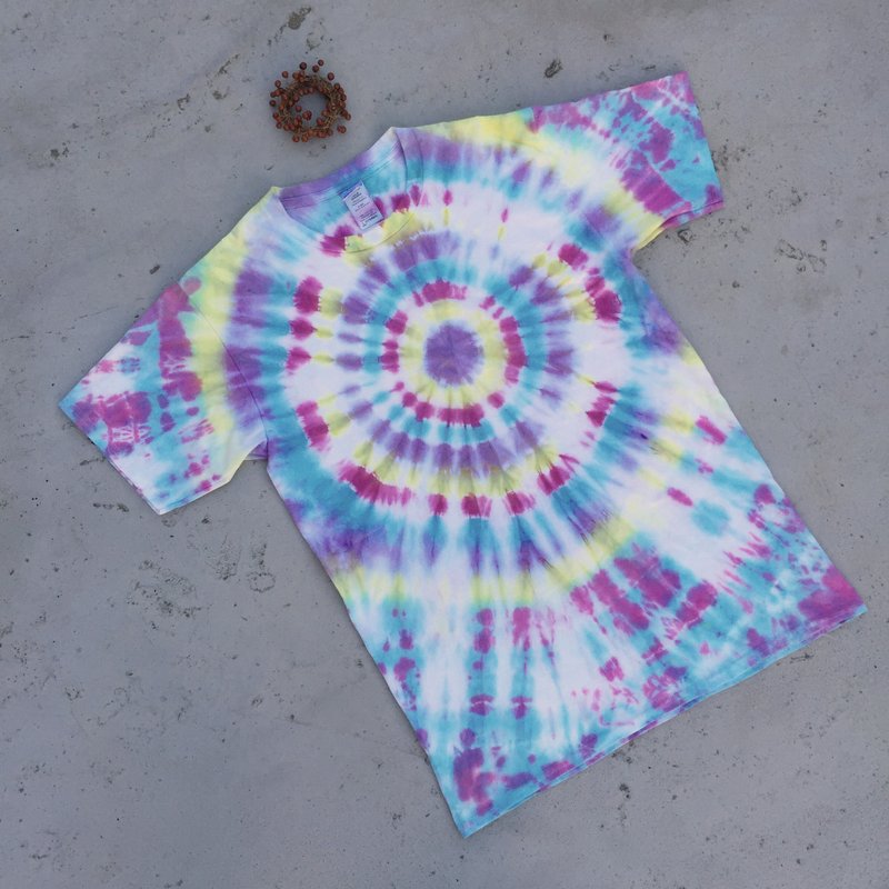 手染 渲染 染色 T恤 中性款L 生日礼物 情人节礼物 [靶心] - 中性连帽卫衣/T 恤 - 棉．麻 蓝色