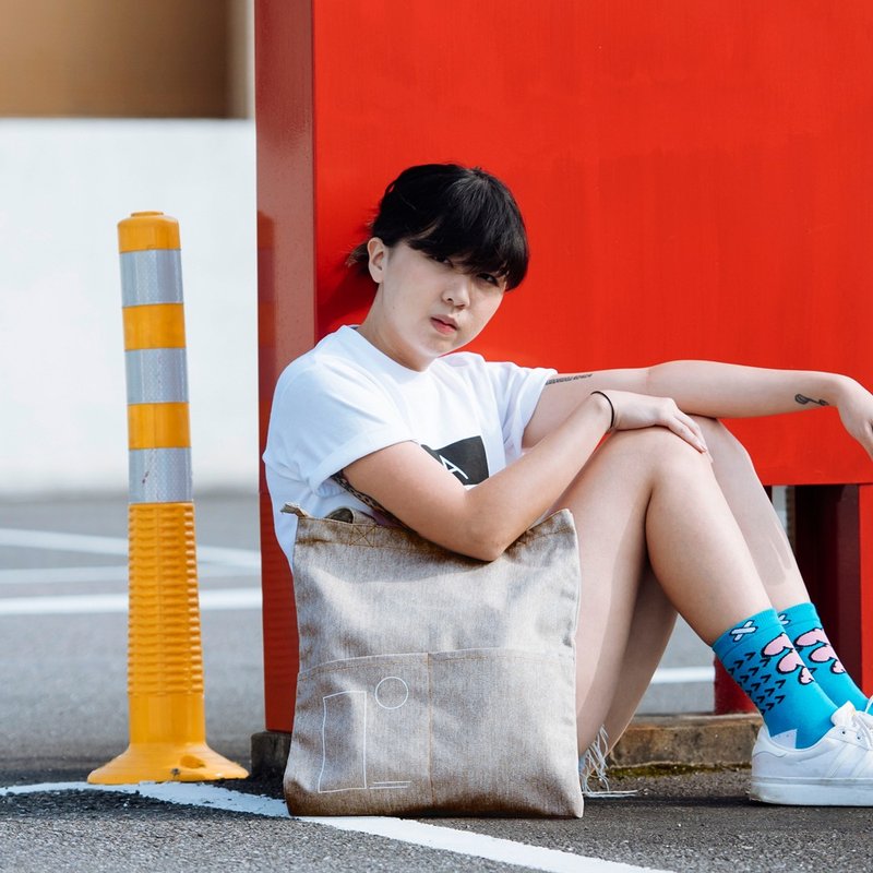 Provocateur /// 煽动者 卡其丹宁 几何线条 拉链购物袋 - 侧背包/斜挎包 - 其他材质 咖啡色