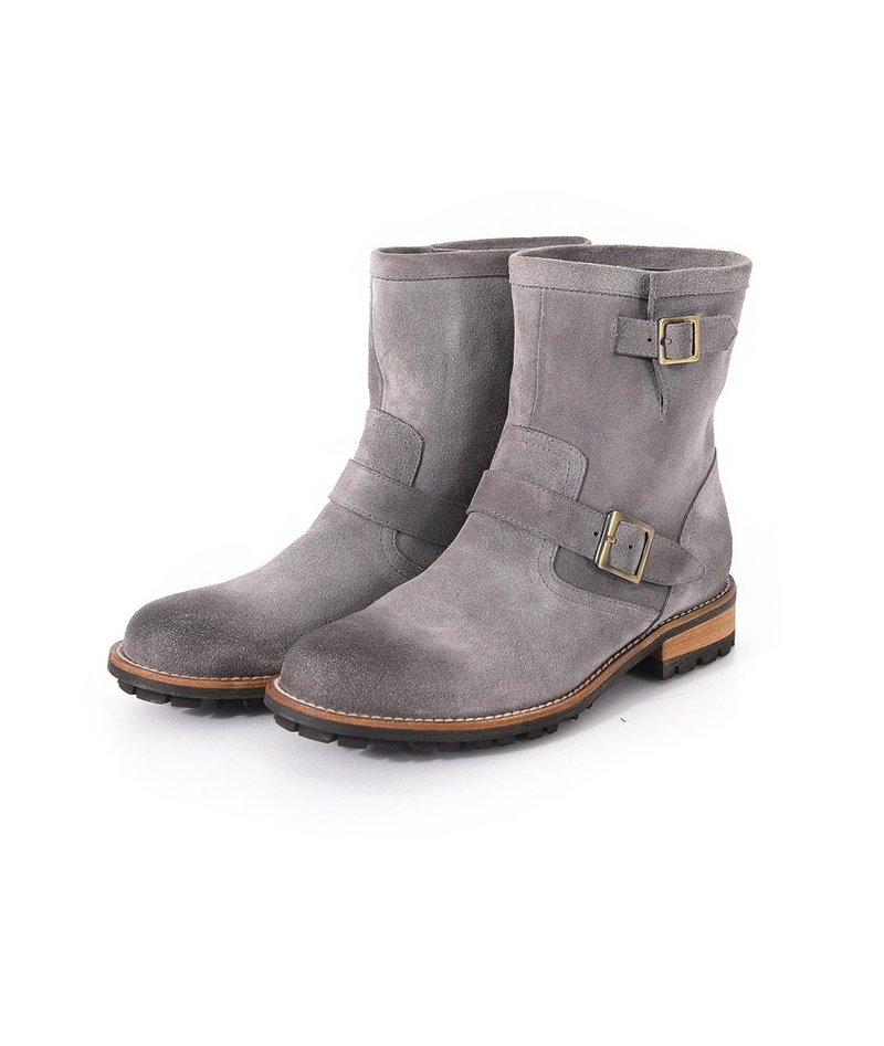 【野性的呼唤】擦焦牛皮工程靴-烟熏灰(仅余25号) - 女款短靴 - 真皮 灰色