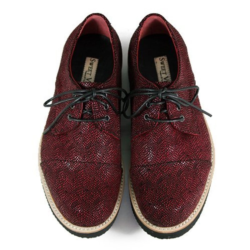 Hazel M1126B Burgundy leather sneakers - 其他女款皮鞋 - 真皮 红色