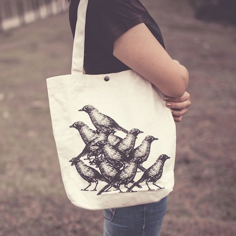 【森林系系列】希利克鸟 棉布提袋 - 手提包/手提袋 - 棉．麻 咖啡色